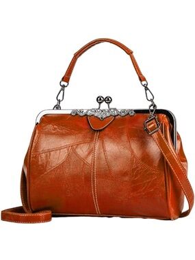 Gorgeous Vintage-Style Brown  Frame Top Handle Bag
